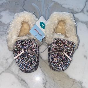Cat & Jack Moccasin slippers size 8 Multicolored Glitter fuzzy